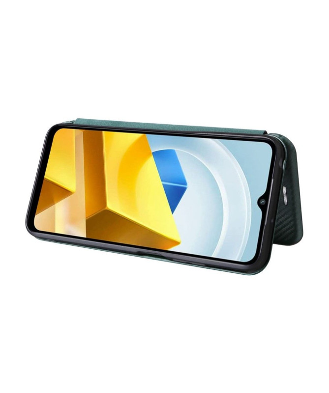 Housse Poco M5 simili cuir fibre de carbone