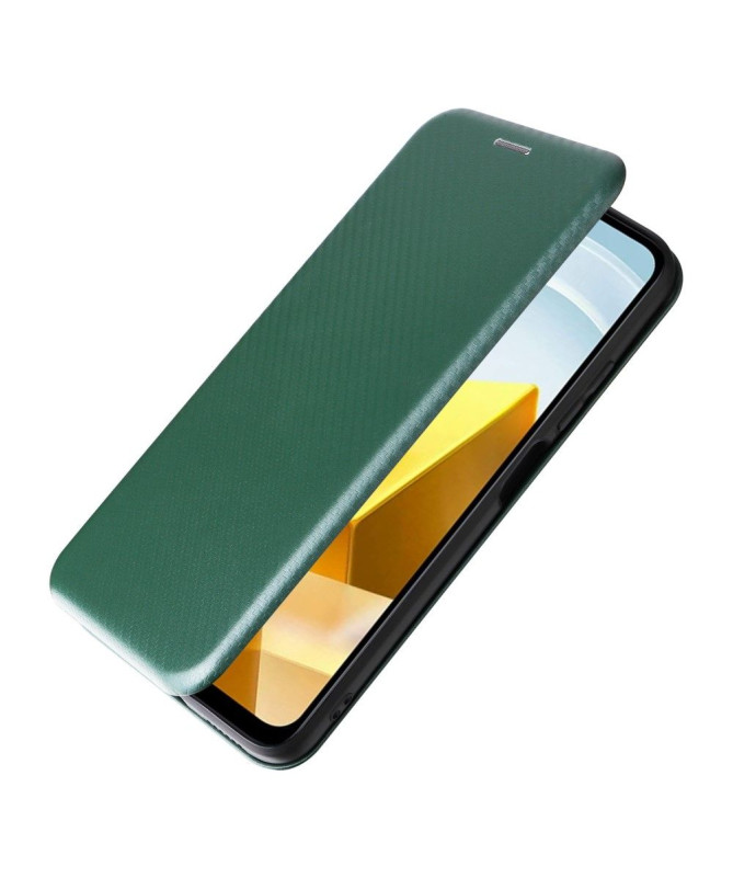 Housse Poco M5 simili cuir fibre de carbone