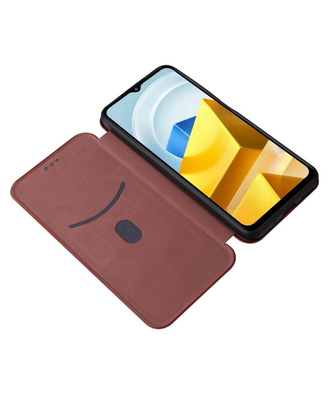 Housse Poco M5 simili cuir fibre de carbone