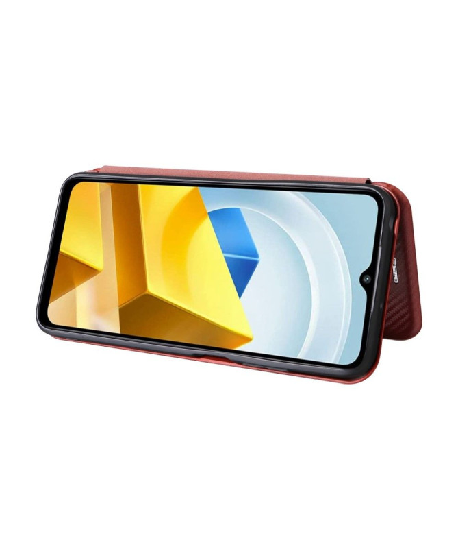 Housse Poco M5 simili cuir fibre de carbone