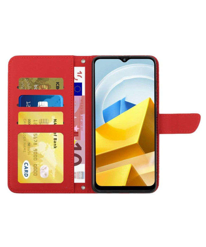 Housse Xiaomi Poco M5 Illustration Papillon et Fleurs à Sangle