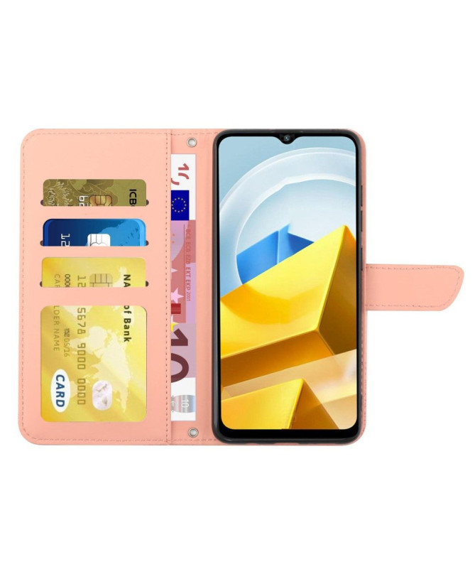 Housse Xiaomi Poco M5 Illustration Papillon et Fleurs à Sangle