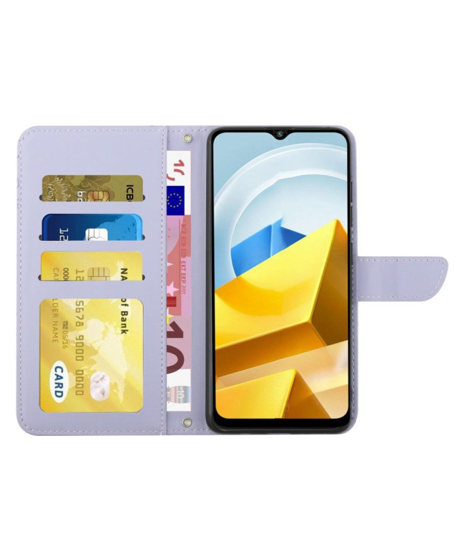 Housse Xiaomi Poco M5 Illustration Papillon et Fleurs à Sangle