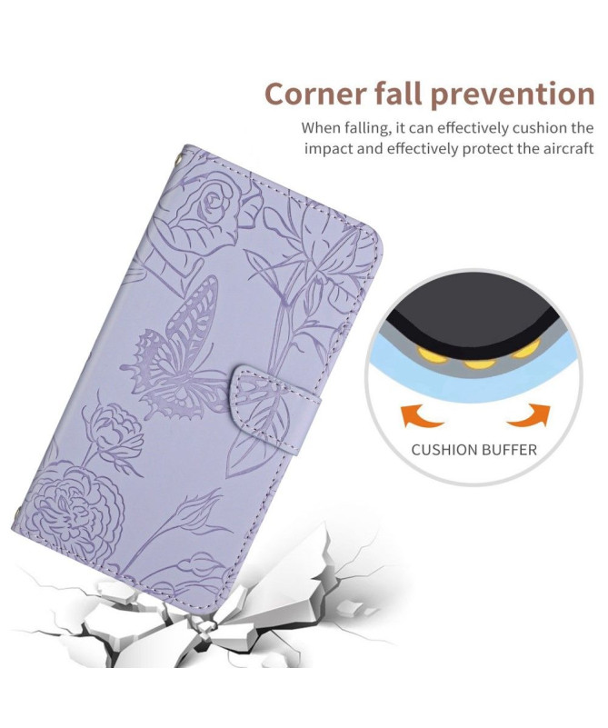 Housse Xiaomi Poco M5 Illustration Papillon et Fleurs à Sangle