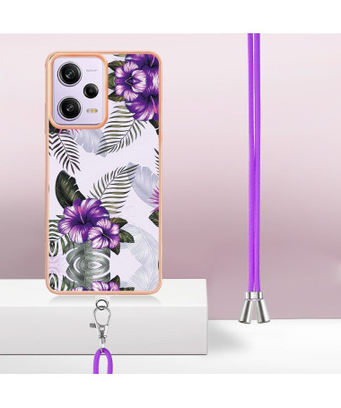 Coque Xiaomi Redmi Note 12 Pro/Poco X5 Pro 5G à cordon fleurs exotiques