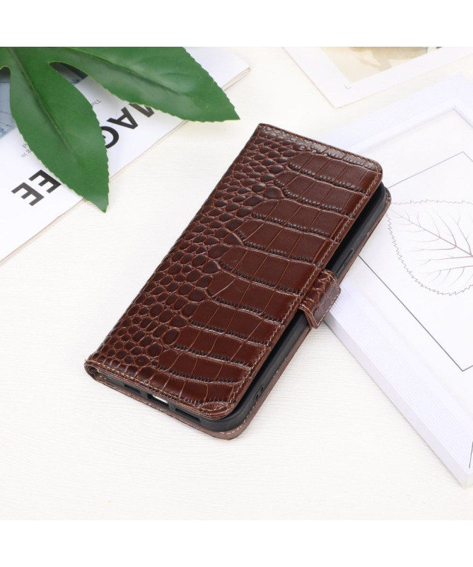 Housse Poco X6 Pro Cuir véritable aspect croco