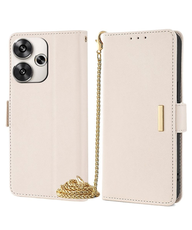 Housse Poco F6 en simili cuir avec chaîne dorée