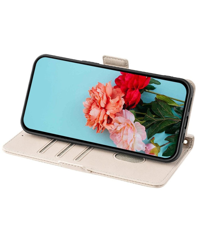 Housse Poco F6 en simili cuir avec chaîne dorée