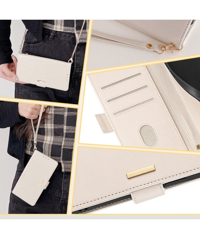 Housse Poco F6 en simili cuir avec chaîne dorée