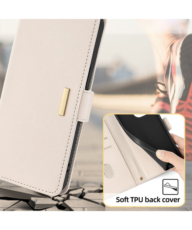 Housse Poco F6 en simili cuir avec chaîne dorée