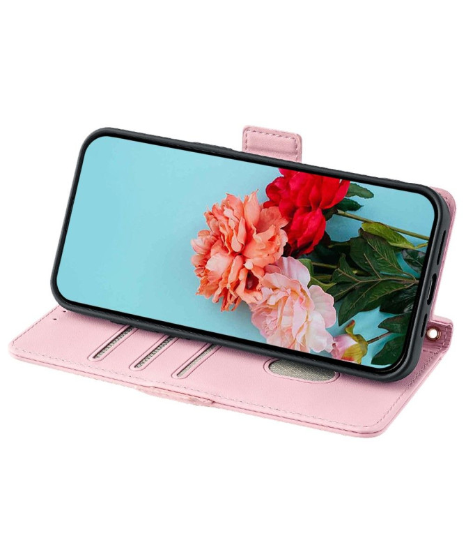 Housse Poco F6 en simili cuir avec chaîne dorée