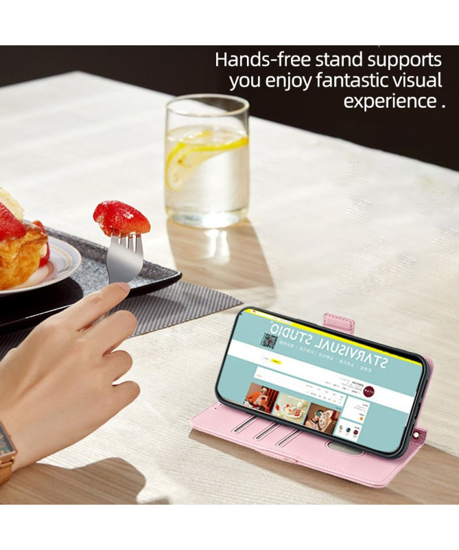 Housse Poco F6 en simili cuir avec chaîne dorée