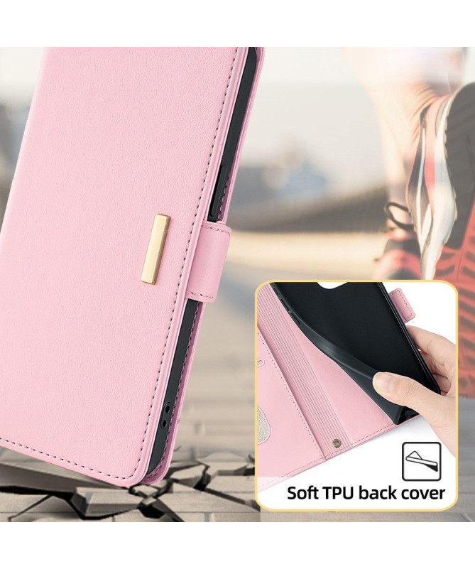 Housse Poco F6 en simili cuir avec chaîne dorée