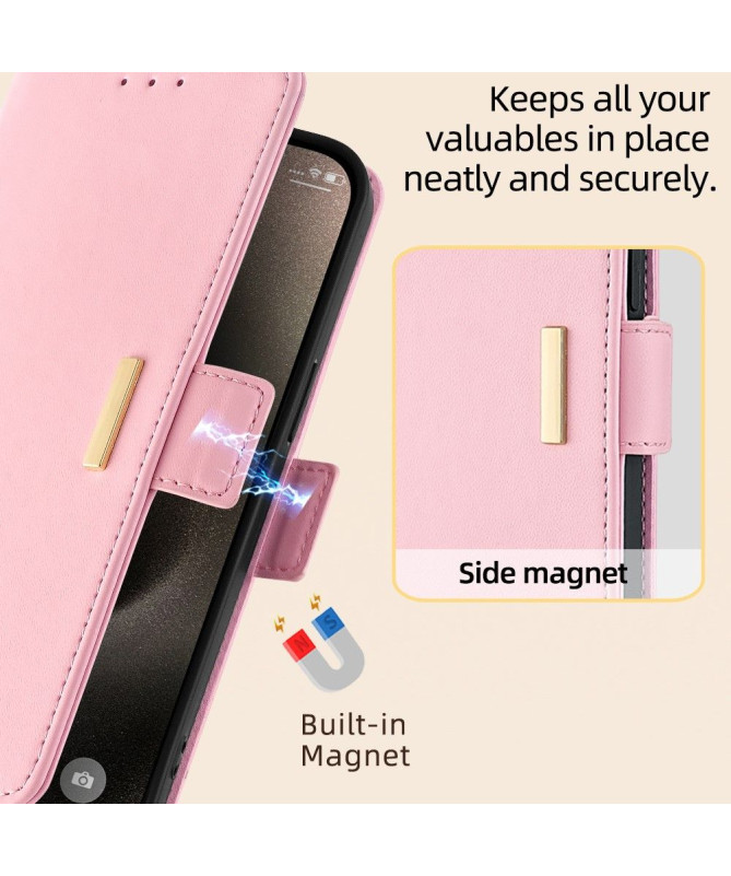 Housse Poco F6 en simili cuir avec chaîne dorée