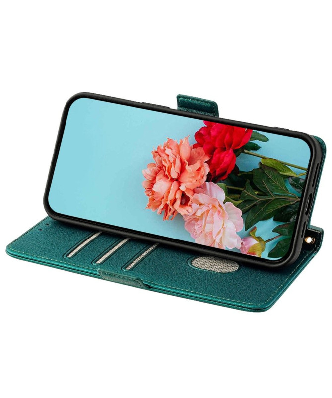 Housse Poco F6 en simili cuir avec chaîne dorée