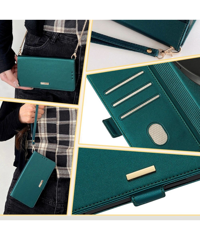 Housse Poco F6 en simili cuir avec chaîne dorée