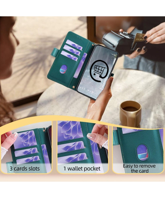 Housse Poco F6 en simili cuir avec chaîne dorée