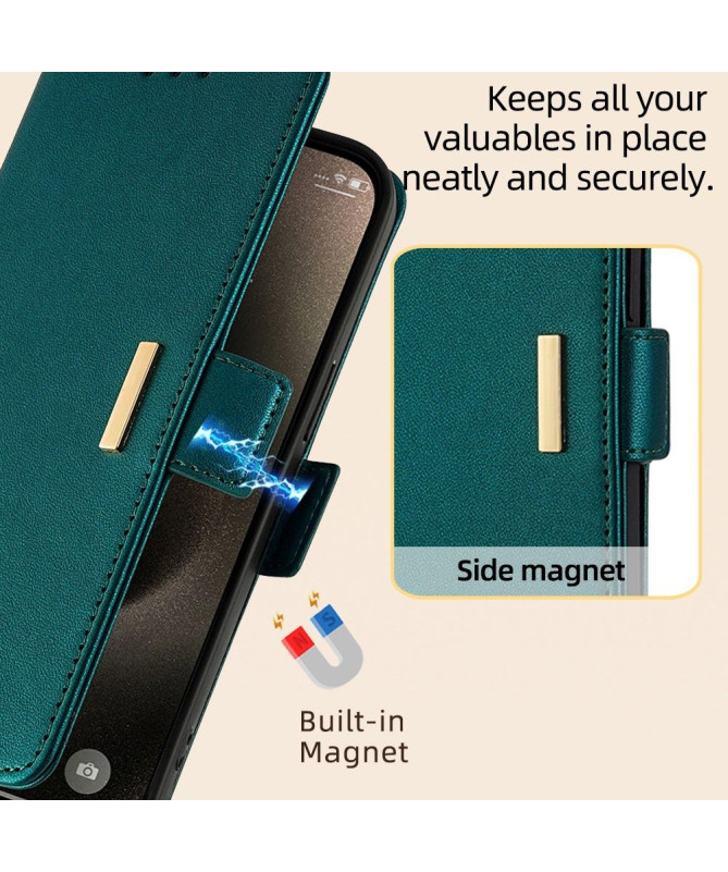 Housse Poco F6 en simili cuir avec chaîne dorée