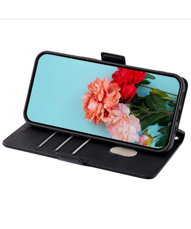 Housse Poco F6 en simili cuir avec chaîne dorée