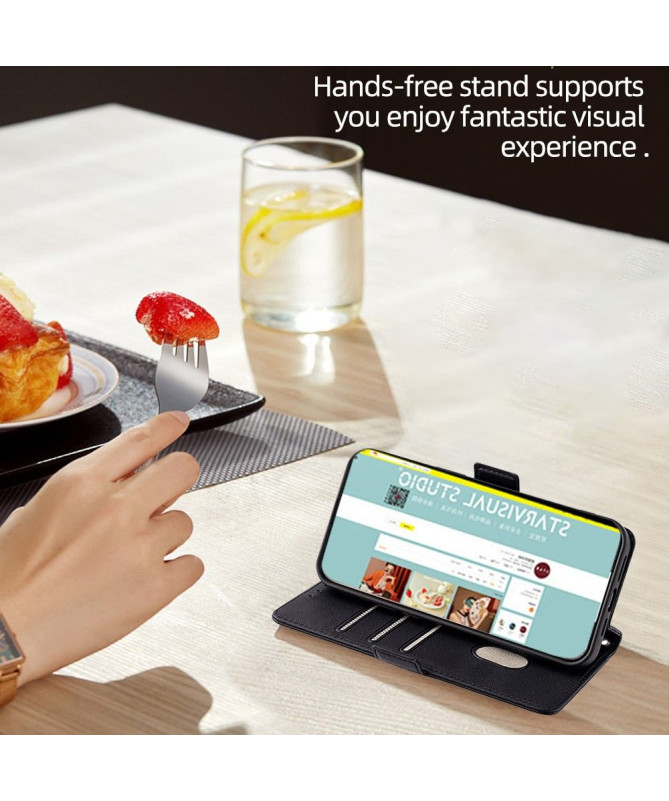 Housse Poco F6 en simili cuir avec chaîne dorée