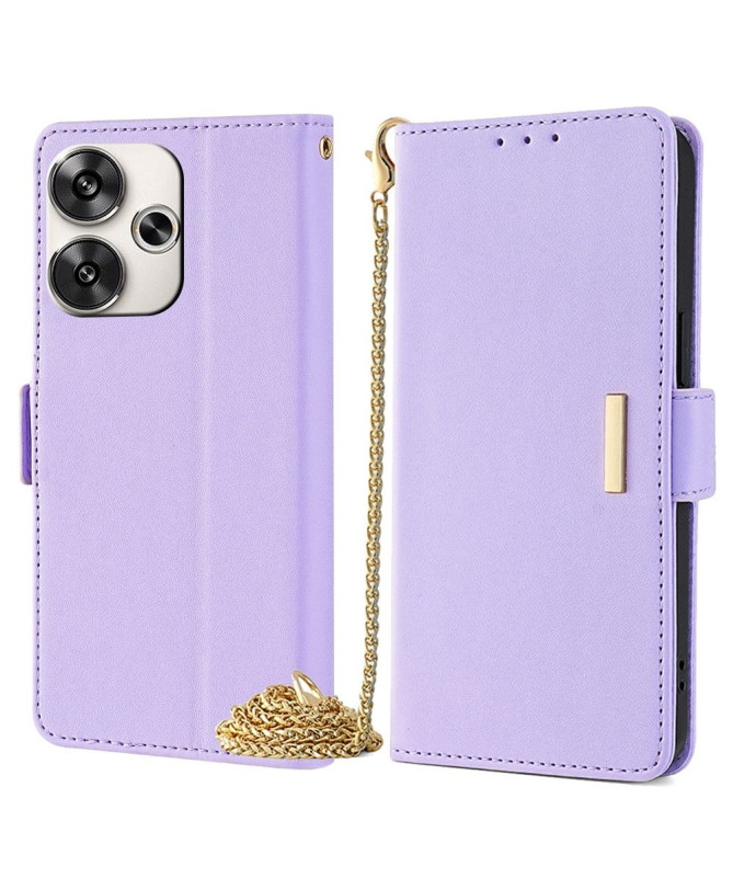 Housse Poco F6 en simili cuir avec chaîne dorée