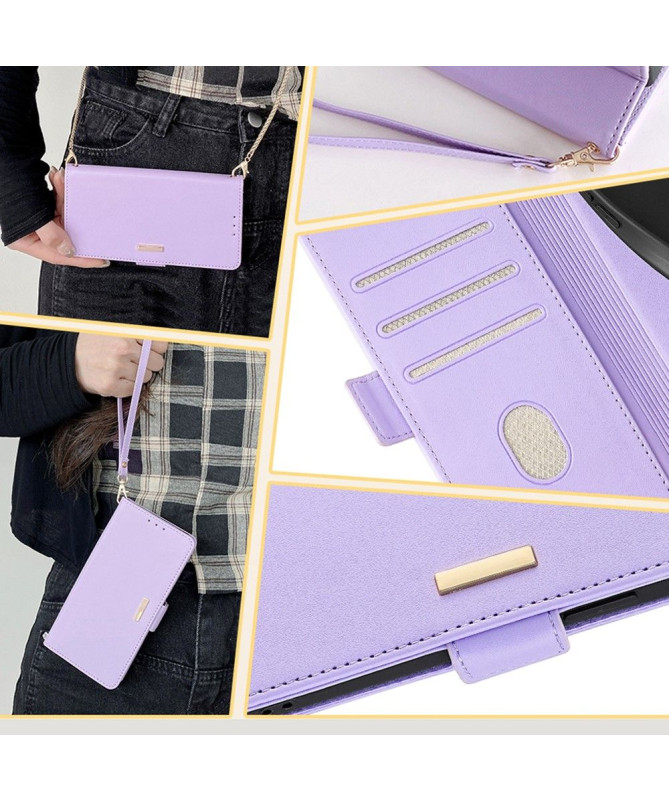 Housse Poco F6 en simili cuir avec chaîne dorée