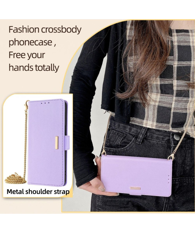 Housse Poco F6 en simili cuir avec chaîne dorée