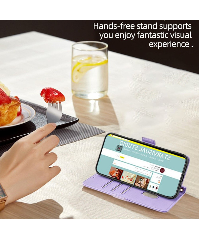 Housse Poco F6 en simili cuir avec chaîne dorée