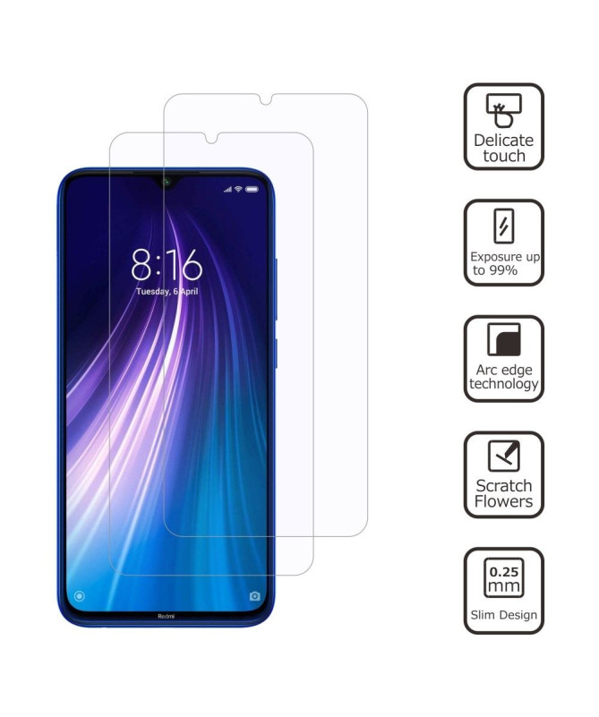 Pack de 2 films en verre trempé pour Xiaomi Redmi Note 8