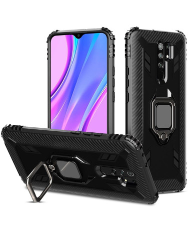 Coque Xiaomi Redmi 9 Aspect Carbone avec Bague Support