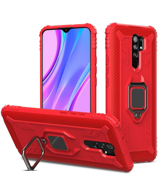 Coque Xiaomi Redmi 9 Aspect Carbone avec Bague Support