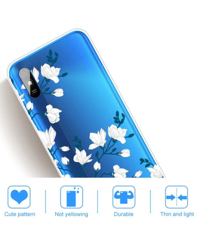 Coque Xiaomi Redmi 9A fleurs blanches