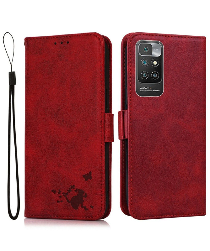 Housse Xiaomi Redmi 10 illustration chat effet cuir
