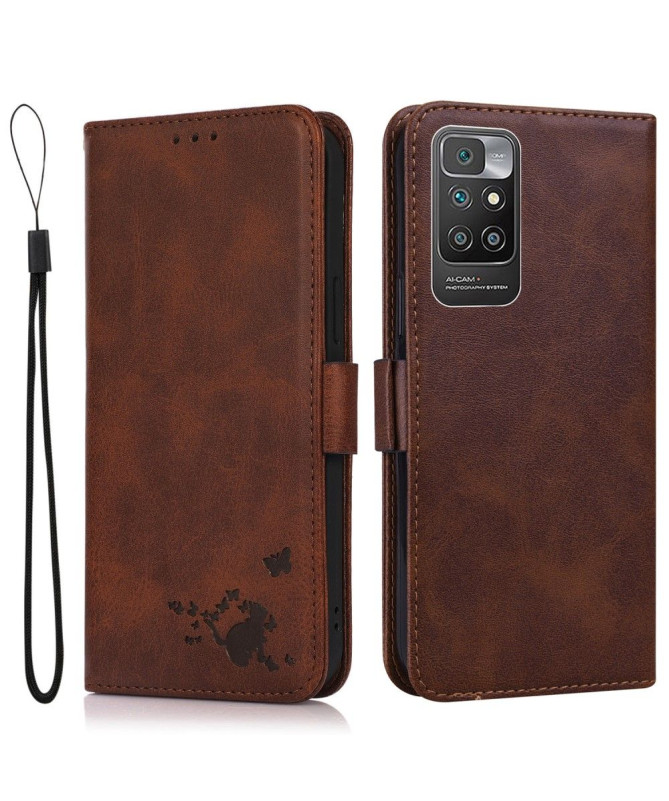 Housse Xiaomi Redmi 10 illustration chat effet cuir