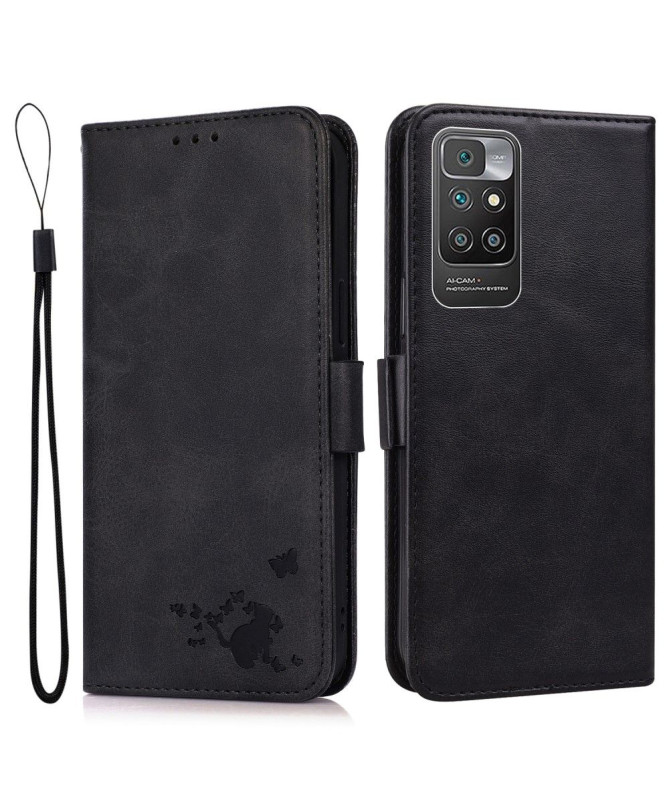 Housse Xiaomi Redmi 10 illustration chat effet cuir