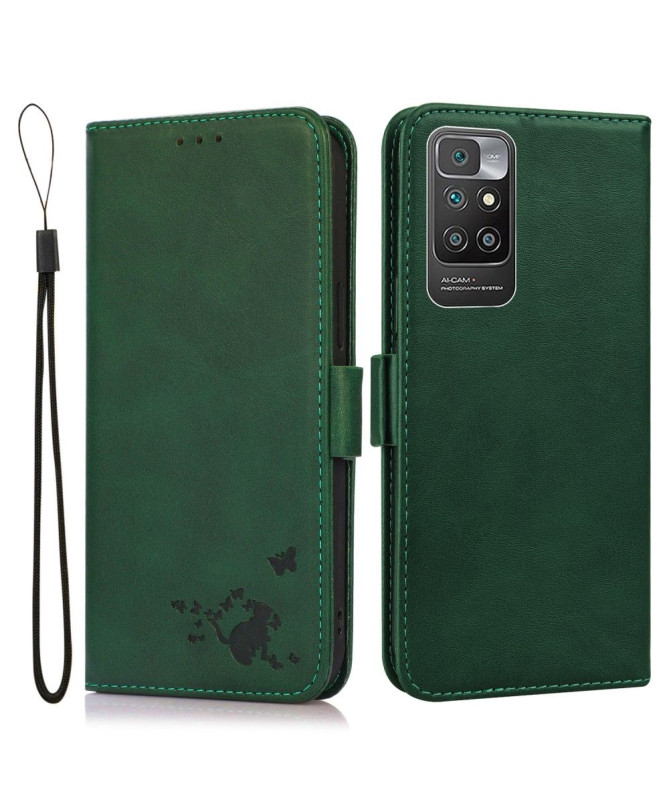 Housse Xiaomi Redmi 10 illustration chat effet cuir