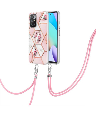 Coque à cordon Xiaomi Redmi 10 marbre et couronne de fleurs