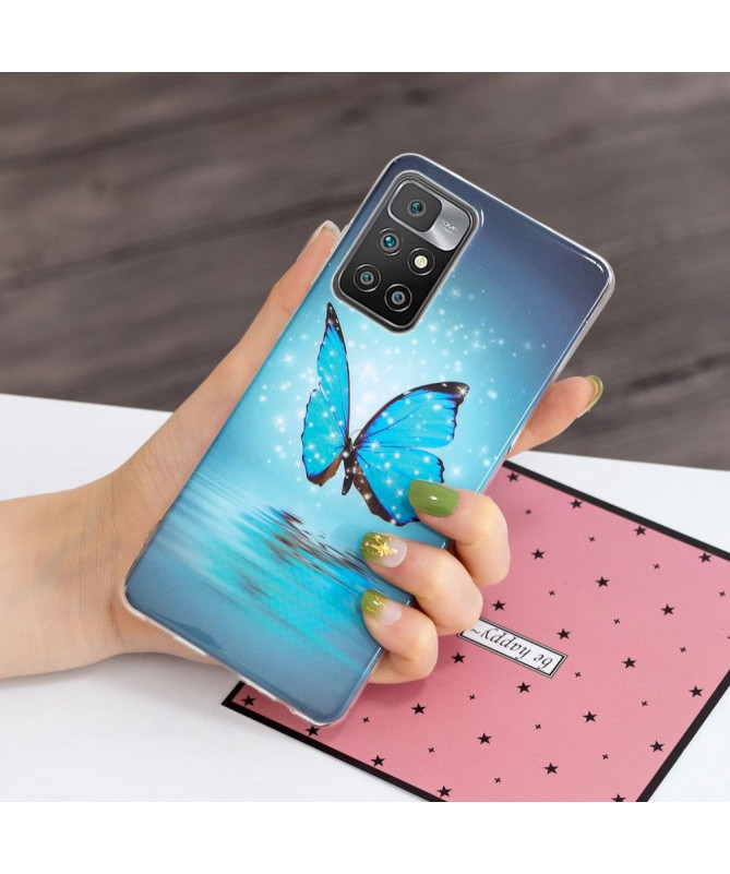 Coque Xiaomi Redmi 10 Luminous papillon bleu