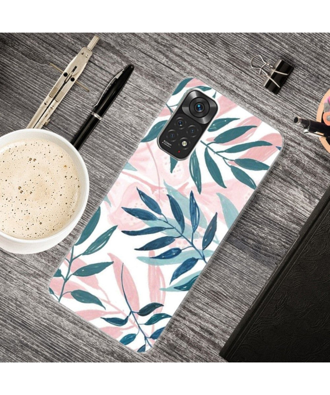 Coque Xiaomi Redmi Note 11 / 11S Feuilles Vertes et Roses