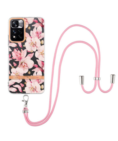 Coque Xiaomi Redmi Note 11 Pro Plus 5G Gardénia fleur rose à cordon