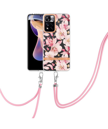 Coque Xiaomi Redmi Note 11 Pro Plus 5G Gardénia fleur rose à cordon