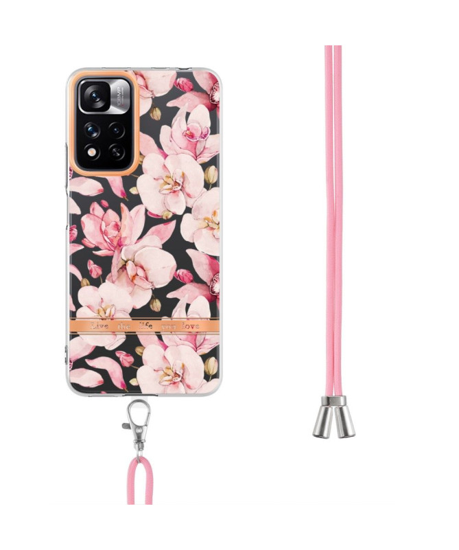 Coque Xiaomi Redmi Note 11 Pro Plus 5G Gardénia fleur rose à cordon