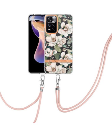 Coque Xiaomi Redmi Note 11 Pro Plus 5G Gardénia fleur blanche à cordon