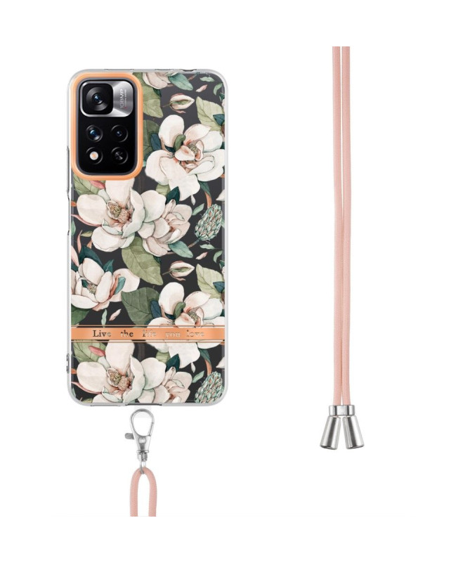 Coque Xiaomi Redmi Note 11 Pro Plus 5G Gardénia fleur blanche à cordon