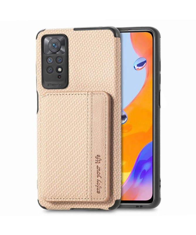 Coque Xiaomi Redmi Note 11/11S Fibre Carbone Porte-Cartes Fonction Support