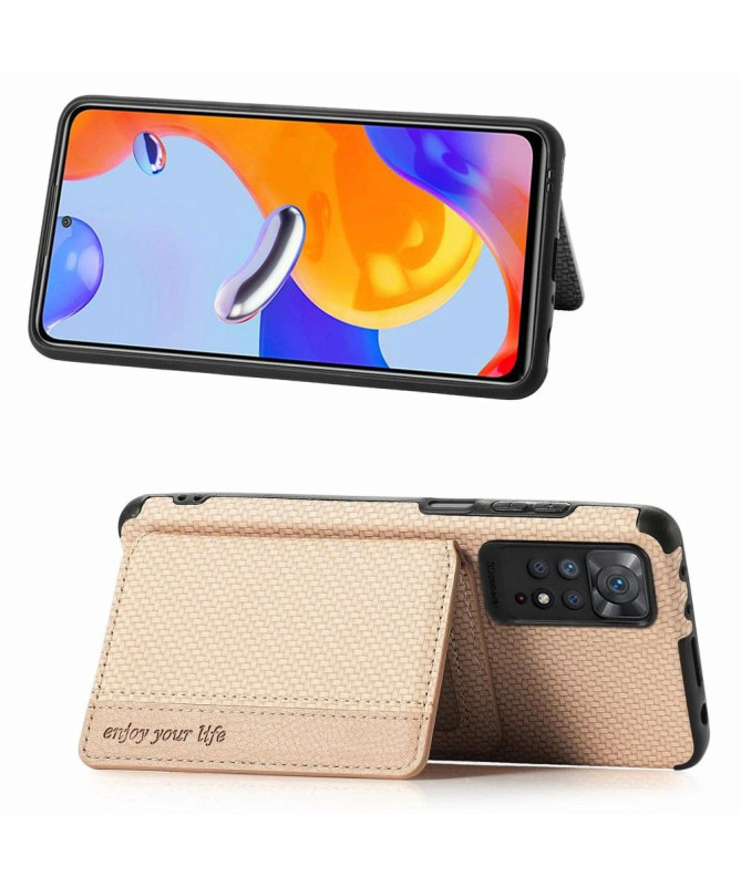 Coque Xiaomi Redmi Note 11/11S Fibre Carbone Porte-Cartes Fonction Support