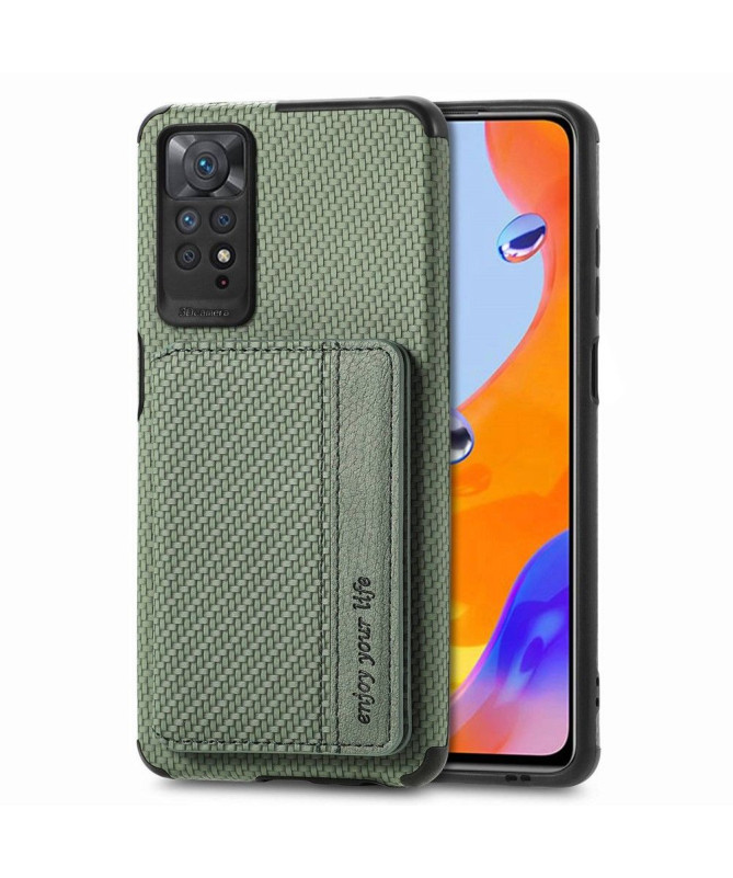 Coque Xiaomi Redmi Note 11/11S Fibre Carbone Porte-Cartes Fonction Support