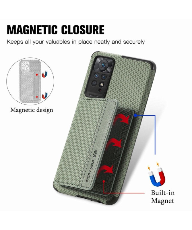 Coque Xiaomi Redmi Note 11/11S Fibre Carbone Porte-Cartes Fonction Support