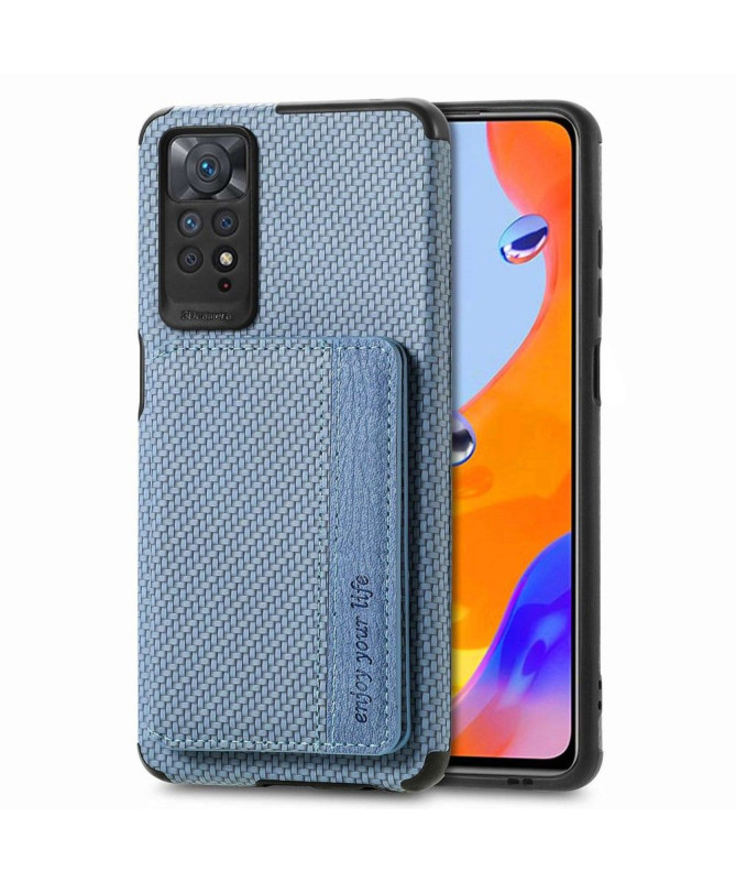 Coque Xiaomi Redmi Note 11/11S Fibre Carbone Porte-Cartes Fonction Support