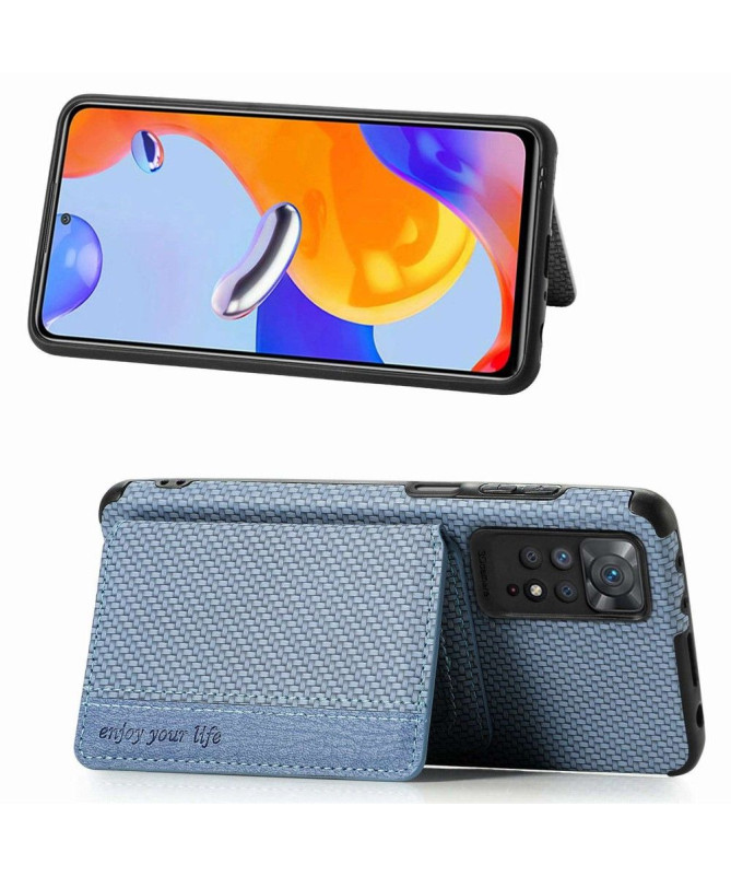 Coque Xiaomi Redmi Note 11/11S Fibre Carbone Porte-Cartes Fonction Support